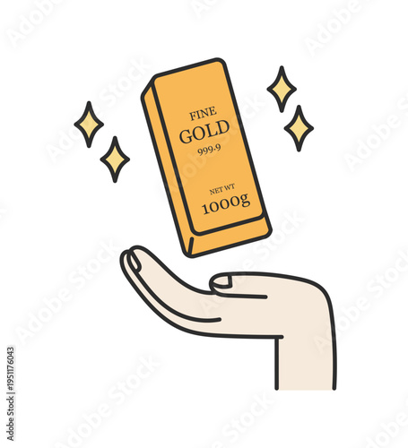 手のひらの上にきらめくゴールドバーのイラスト