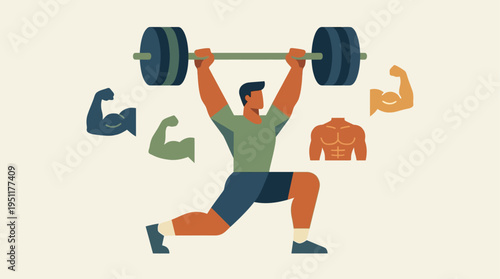 Dynamic illustration of a man engaged in vigorous strength training, showcasing impressive muscle development and the benefits of dedicated weightlifting and fitness