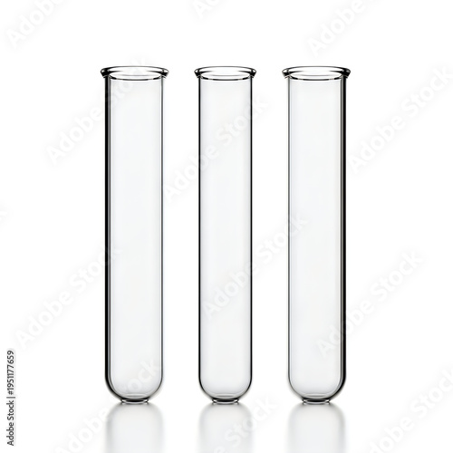 A set of three empty glass test tubes