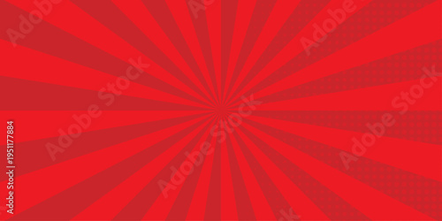 Radial motion lines forming a dramatic action burst. Vector sunray stripe background. Light sunburst glowing background. Retro comic gradient background pixelated dotted texture overlay.