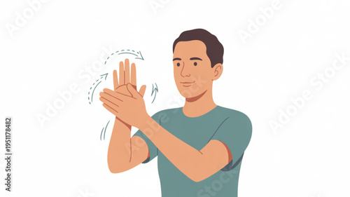 Man clapping hands illustration of applause and approval isolated on white background for concepts of success and recognition