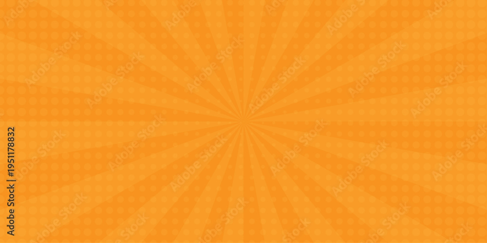 Obraz premium Radial motion lines forming a dramatic action burst. Vector sunray stripe background. Light sunburst glowing background. Retro comic gradient background pixelated dotted texture overlay.