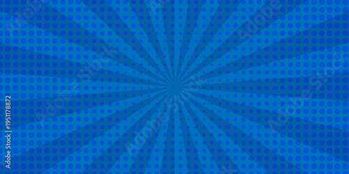 Radial motion lines forming a dramatic action burst. Vector sunray stripe background. Light sunburst glowing background. Retro comic gradient background pixelated dotted texture overlay.