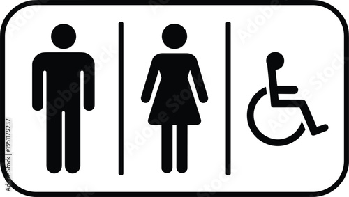 Male Female and Accessible Restroom Sign with Wheelchair Icon Keywords: restroom sign, toilet sign, bathroom sign, men's room