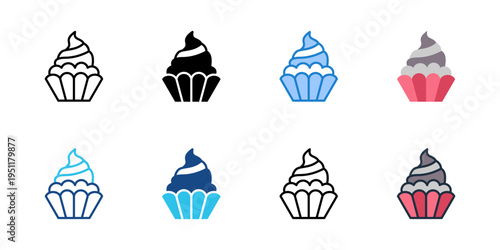 Cupcake icons set multiple style collection. Editable stroke 
