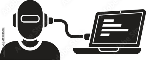 A person wearing a virtual reality headset connected to a laptop computer