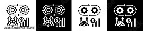 Process Optimization Icon Set In Black And White Filled Style Collection