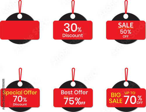 Red and Black Sale Promotion Tags Set