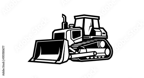 Black and white bulldozer vector illustration isolated on a white background