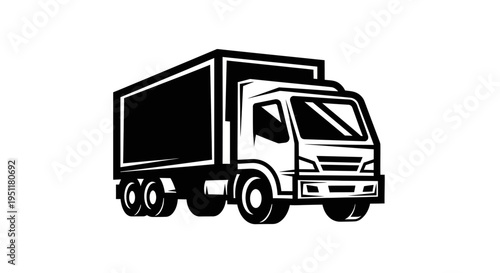 Black and white delivery truck vector illustration isolated on a plain white background