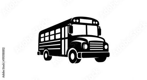 Black and white school bus vector icon isolated on a white background