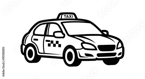 Black and white taxi car illustration with a checkered pattern isolated on white background