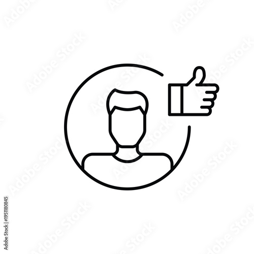 Man avatar and like. User satisfaction, profile approved. Pixel perfect, editable stroke vector icon