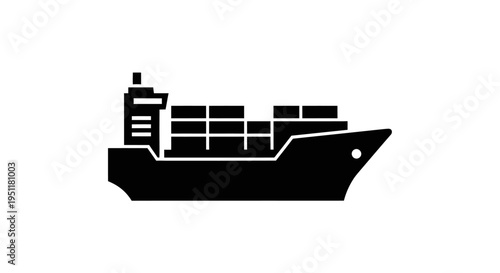 Black cargo ship silhouette icon isolated on a white background
