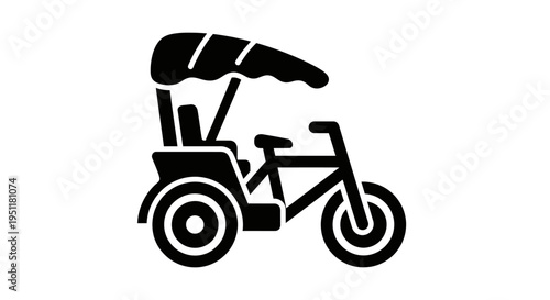Black icon of a cycle rickshaw with a canopy on white background