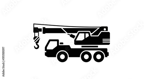 Black mobile crane truck silhouette isolated on a white background