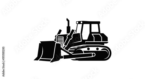 Black silhouette of a bulldozer construction vehicle isolated on a white background