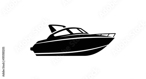 Black silhouette icon of a speedboat isolated on a solid white background