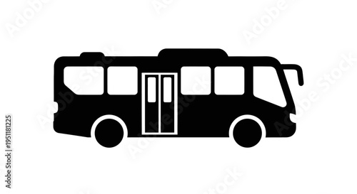 Black silhouette of a city bus isolated on a white background