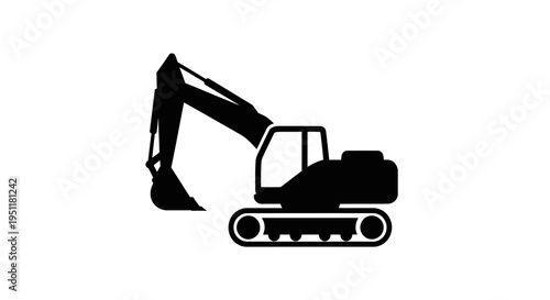 Black silhouette of a crawler excavator isolated on a white background