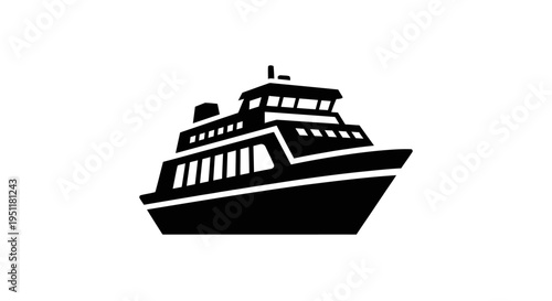 Black silhouette of a passenger ferry isolated on a white background