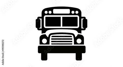 Black silhouette of a school bus front view isolated on white background