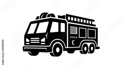 Side view of a black fire truck vector illustration on white background