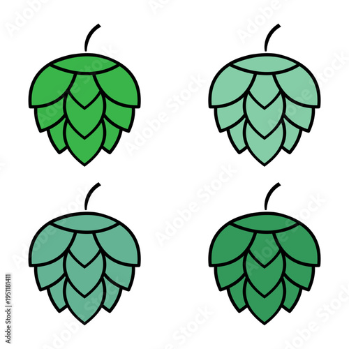 Set of Hop icon beer cone leaf sign,pub herb design, nature seed vector .
