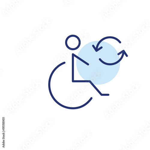 Wheelchair user and renew arrows. Mobility update, accessibility renewal. Pixel perfect, editable stroke vector icon