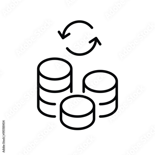Stack of coins and renew arrows. Savings interest update, capital rotation. Pixel perfect, editable stroke vector icon
