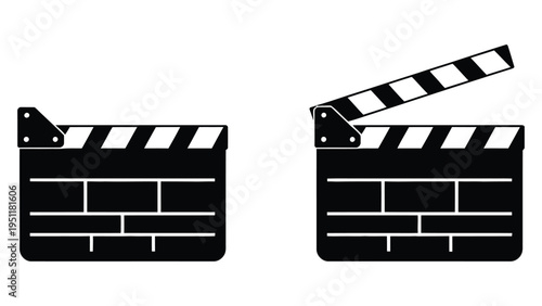 film clapperboard icon set in open and closed positions representing movie production cinema video editing filmmaking and media industry