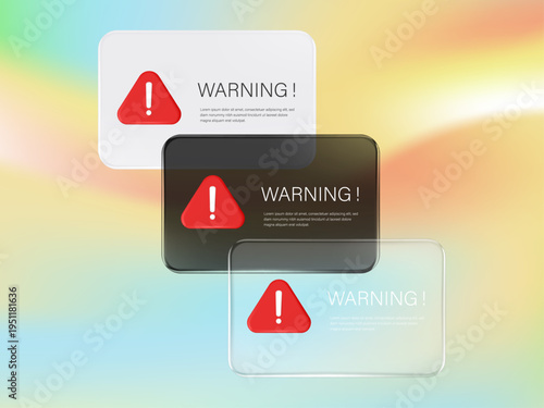 Glassmorphism user interface message for mobile apps or web application Complete or Error pop up notification UI design.