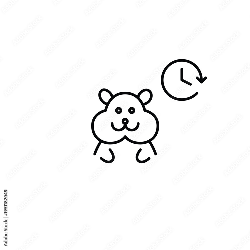 Obraz premium Hamster and clock. Pet routine, daily timed pet activities and veterinary checkups. Pixel perfect, editable stroke vector icon