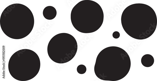 Black Solid Abstract Circular Orb Silhouettes Set of Six on White Background