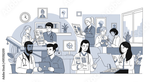 Doctor with Plant, Line Art