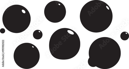 Black Solid Abstract Circular Orb Silhouettes Set of Six on White Background