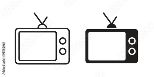 Old television icon line drawing. Minimalist style icons