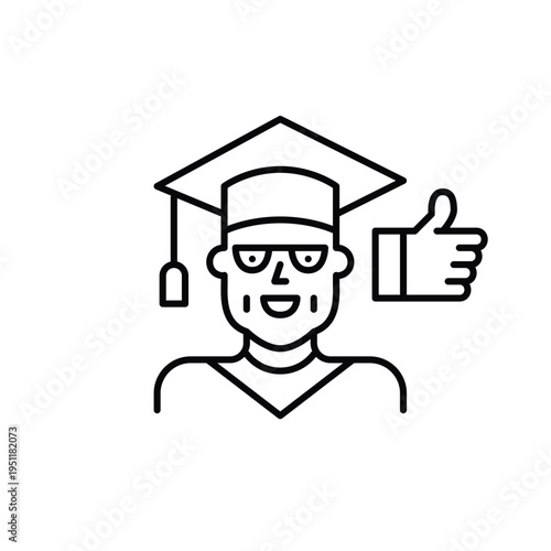 Older graduate woman and like symbol. Honorary education success, lifetime learning. Pixel perfect, editable stroke vector icon