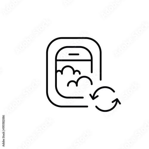 Airplane window and renew symbol. Nature friendly sustainable travel. Pixel perfect, editable stroke vector icon