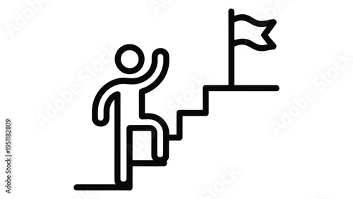 success achievement icon person climbing stairs to flag goal minimal line style business growth motivation progress vector isolated