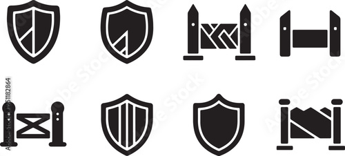 Black Solid Abstract Shield Silhouettes Set of Six on White Background