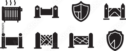 Black Solid Abstract Shield Silhouettes Set of Six on White Background