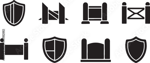 Black Solid Abstract Shield Silhouettes Set of Six on White Background