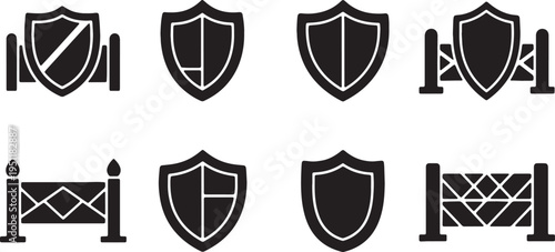Black Solid Abstract Shield Silhouettes Set of Six on White Background