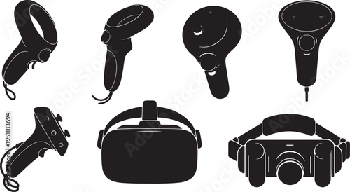 Black Solid Medical Microscope Silhouettes Set of Six on White Background