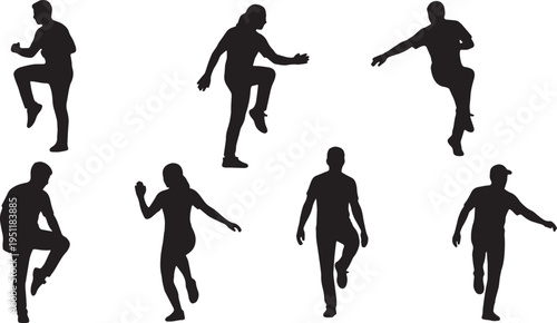 Black Solid Step Aerobics Silhouettes Set of Six on White Background