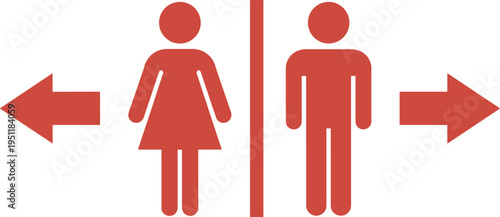 Red Silhouettes of Male and Female Figures with Arrows on White Background woman people