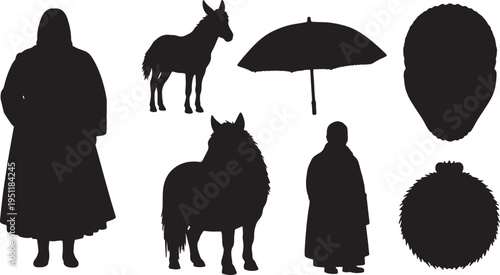 Black Solid Agricultural Field and Crop Row Silhouettes Set of Six