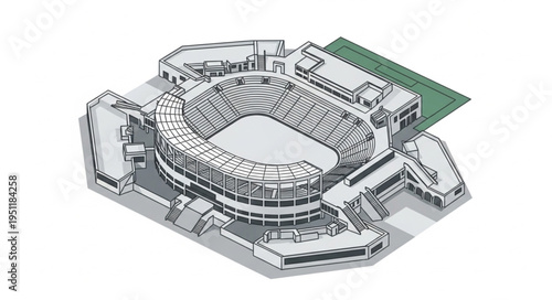 Isometric View of a Stadium - Architectural Design and Seating Layout.