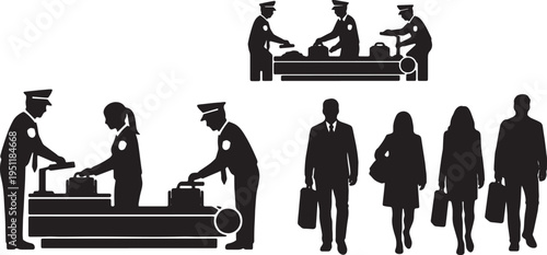 Black Solid Airport Security Silhouettes Set of Six on White Background